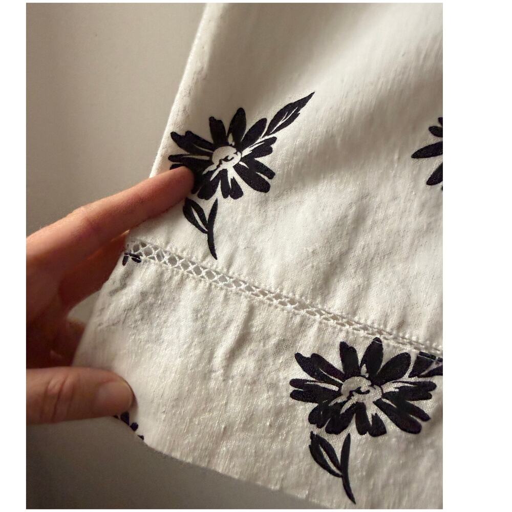 Norton McNaughton White Linen Midi Shift Dress Black Floral 90s Sleeveless 18 XL - Picture 4 of 10
